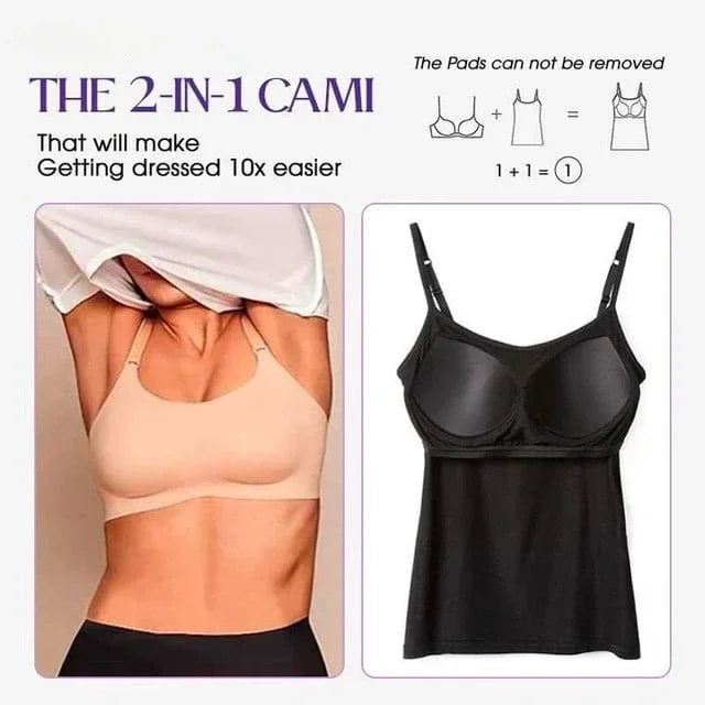 Women Cami Bra Top - Built-In Padded Bra Camisole Vest for Sleepwear, Home Wear & Casual Style