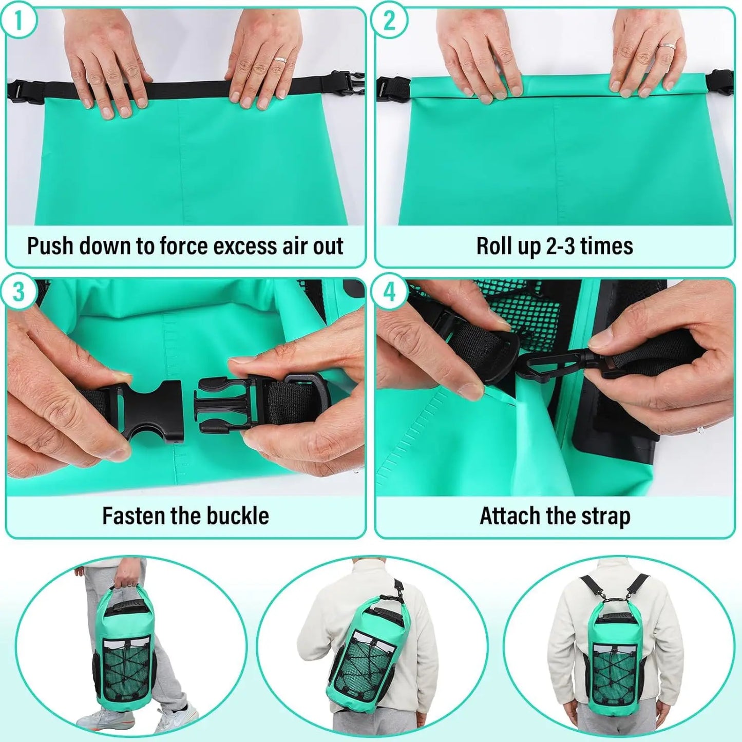25L Waterproof Dry Bag Backpack - Roll-Top Outdoor Swimming, Kayaking & Camping Bag