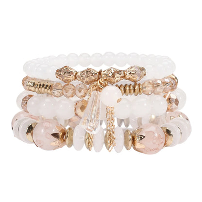 Bohemian Stackable Bead Bracelets for Women - Multilayered Pendant Charm Stretch Bangles