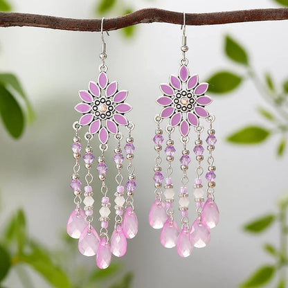 Bohemian Acrylic Water Drop Earrings - Crystal Bead Long Dangle Vacation Jewelry for Women