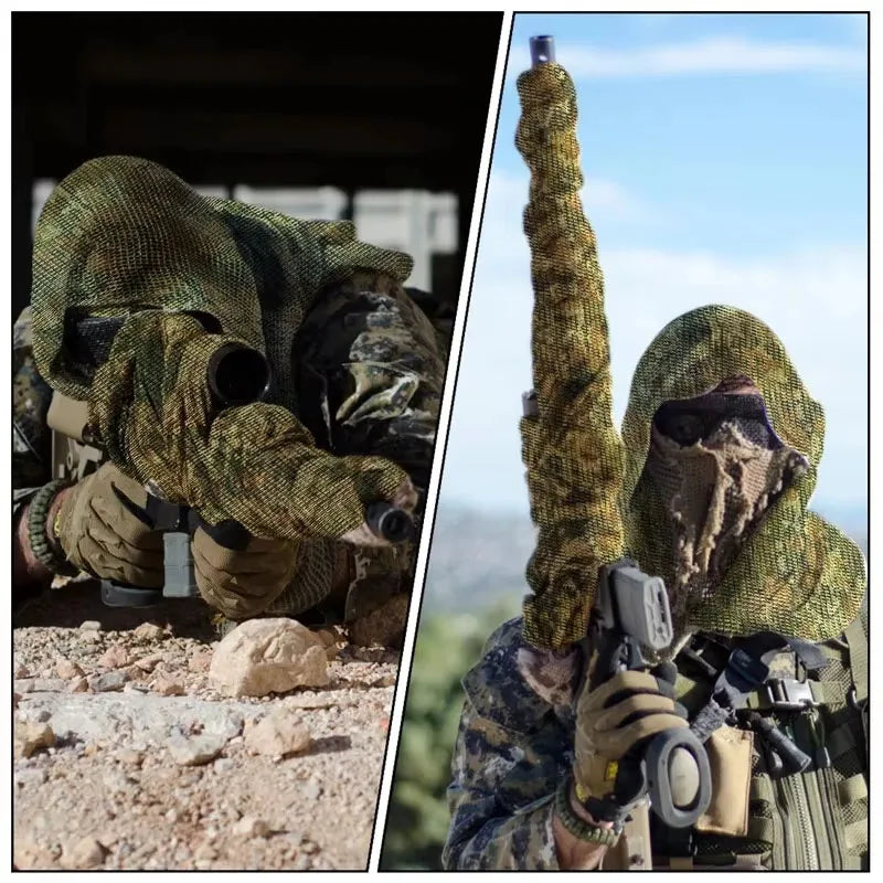 Outdoor Camouflage Netting Scarf — Camo Mesh Face Veil & Shemagh Head Wrap for Camping, Hiking, Shooting