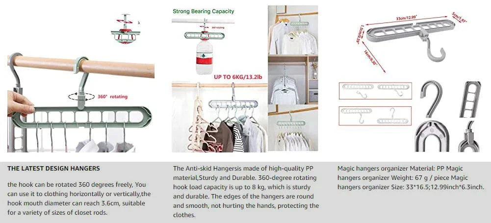 9-Hole Multi-Function Clothes Hanger Organizer – Space-Saving Folding Magic Rack for Scarves & Clothes
