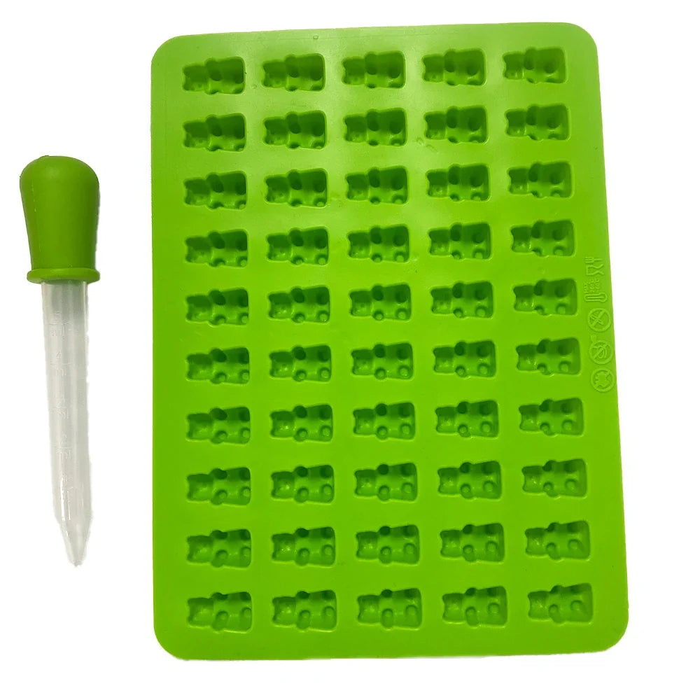 Gummy Bear Silicone Molds - Mini Chocolate Candy Molds with Droppers Food Grade Nonstick Baking Set of 4