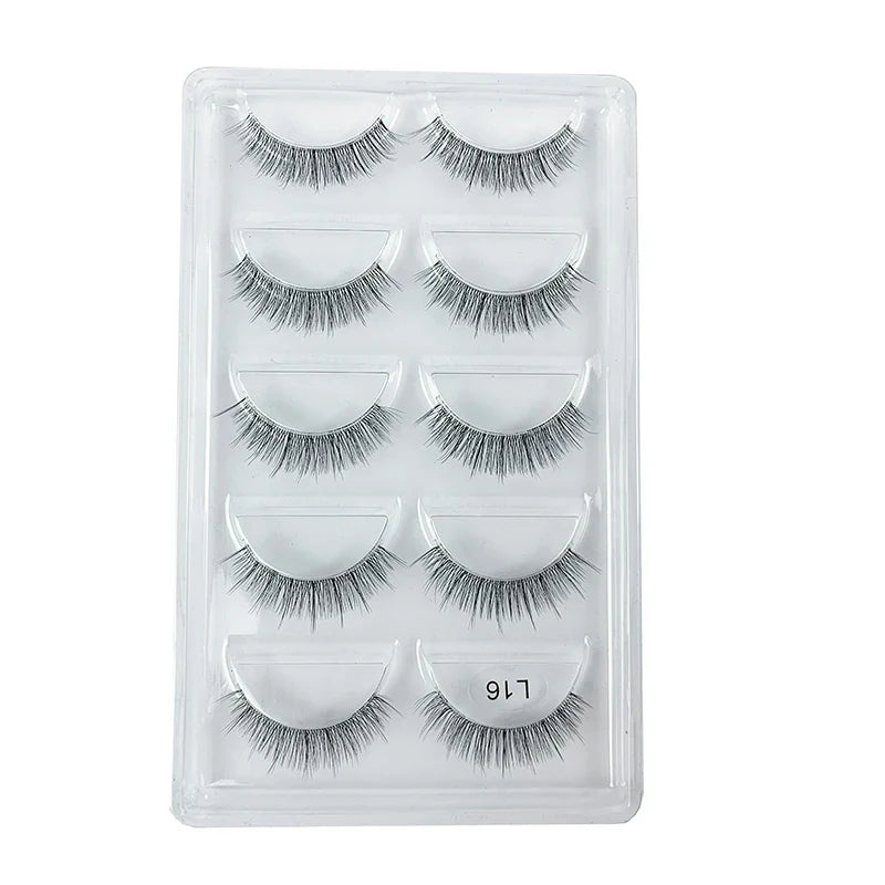 5 Pairs Manga Style Cosplay False Eyelashes – Soft Natural Short Mink Strip Lashes with Clear Band