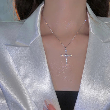 Women’s Crystal Zircon Cross Necklace - Trendy Chain Choker Pendant Jewelry for Party and Gift Style