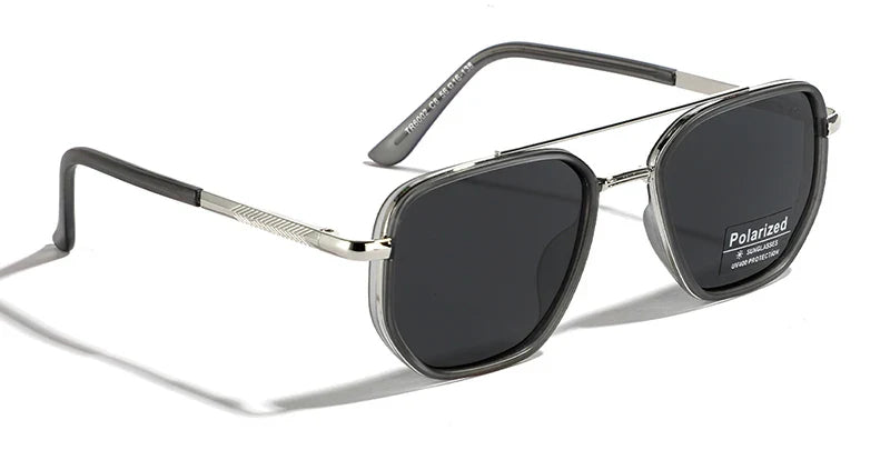 Peekaboo TR90 Polarized Sunglasses – Retro Metal Square Style for Men & Women, UV400 Double Bridge Driving Glasses