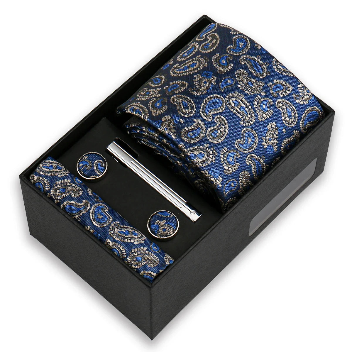 Men’s Fashion Tie Set Gift Box - 8cm Necktie with Handkerchief Cufflinks & Clip for Formal Business Suit Accessories