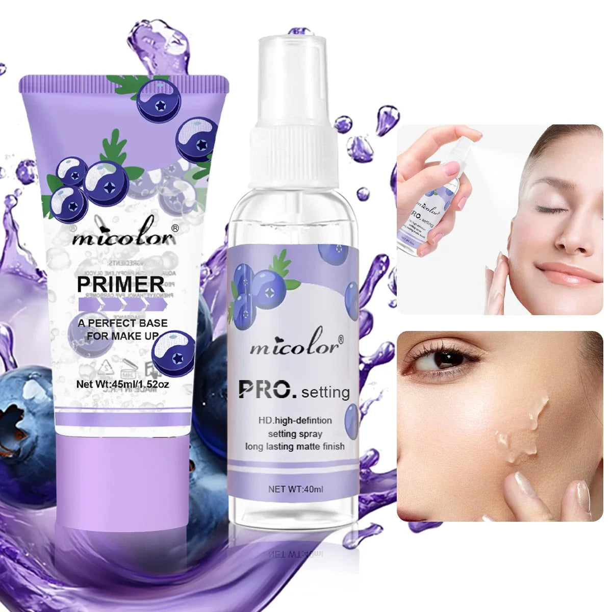 Makeup Primer & Setting Spray Set - Pore Blurring Base and Long-Lasting Makeup Finish