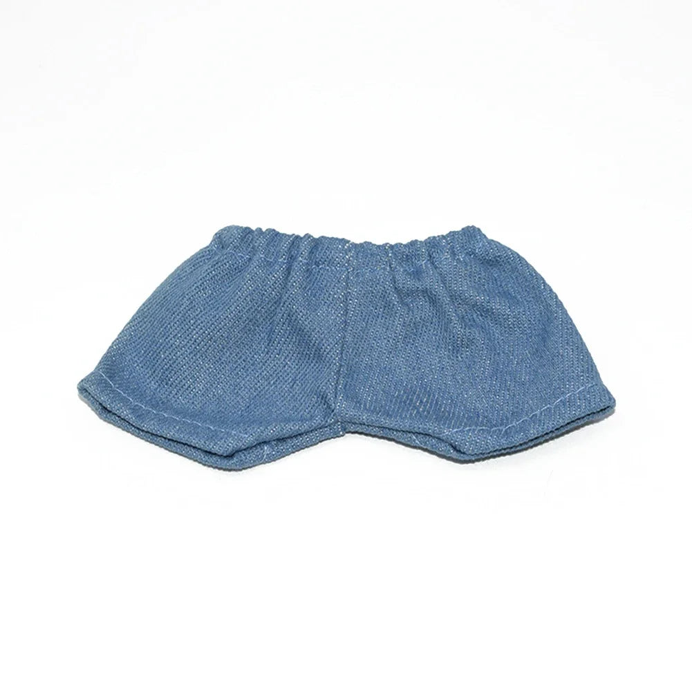 Labubu Idol Doll Clothes Set – T-Shirt & Denim Shorts Outfit for 17cm Labubu & 10cm Cotoon Dolls, Doll Accessories