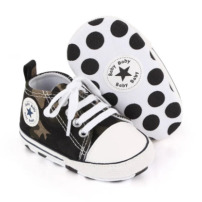 Baby Canvas Sports Sneakers - Newborn Boys and Girls First Walkers, Anti-Slip Star Print Toddler Shoes