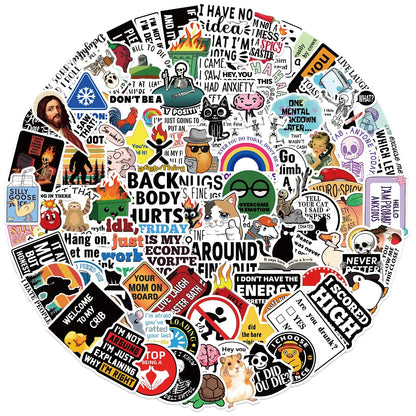 100PCS Cartoon MEME Stickers — Snarky Decals for Phone, Scrapbook, Skateboard, Suitcase, Refrigerator & Graffiti Aesthetic
