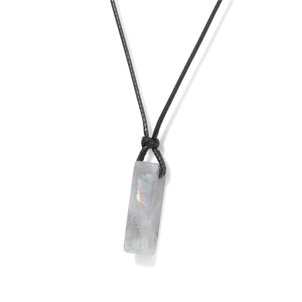 Men's Vintage Rectangle Obsidian Pendant Necklace – Natural Tiger Eye & Labradorite Gem, Leather Rope Braid Healing Jewelry
