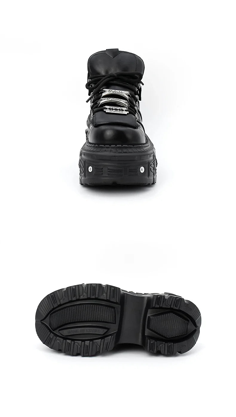 New Punk Style Lace-up Women’s Platform Boots with 6CM Heel, Gothic Rock Ankle Boots, Metal Decor Sneakers