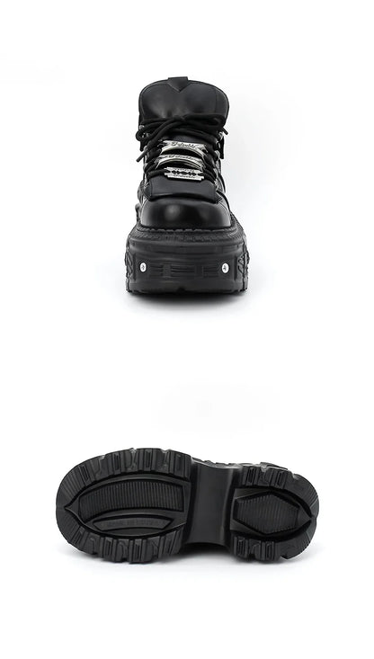 New Punk Style Lace-up Women’s Platform Boots with 6CM Heel, Gothic Rock Ankle Boots, Metal Decor Sneakers