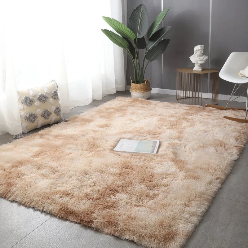 Plush Fluffy Area Rug – Soft Green & Pink Carpet for Living Room, Sofa, Coffee Table, Kids Room, Non-Slip Home Decor Mat