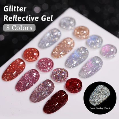 UR SUGAR Champagne Gold Silver Reflective Glitter Gel Nail Polish 15ml - Semi-Permanent Soak Off UV Manicure Art Varnish