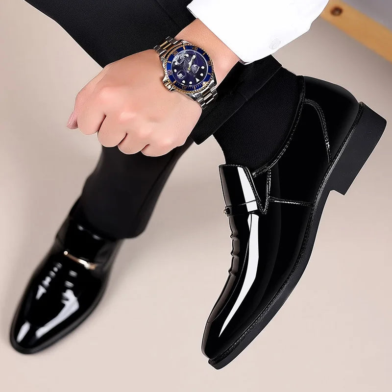 Men’s Patent Leather Pointed Toe Loafers - Luxury Business, Party & Wedding Slip-On Dress Shoes Plus Size