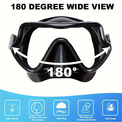 Tempered Glass Diving Mask & Snorkel Set - Panoramic Adult Scuba & Swimming Snorkeling Gear