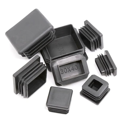 Black Square Tube End Caps - Plastic Blanking Plugs for Furniture, Tables & Chairs 10-100mm