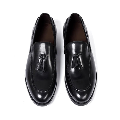Men’s Genuine Leather Tassel Loafers - Handmade Slip-On Casual Dress Shoes for Office Wedding and Daily Wear