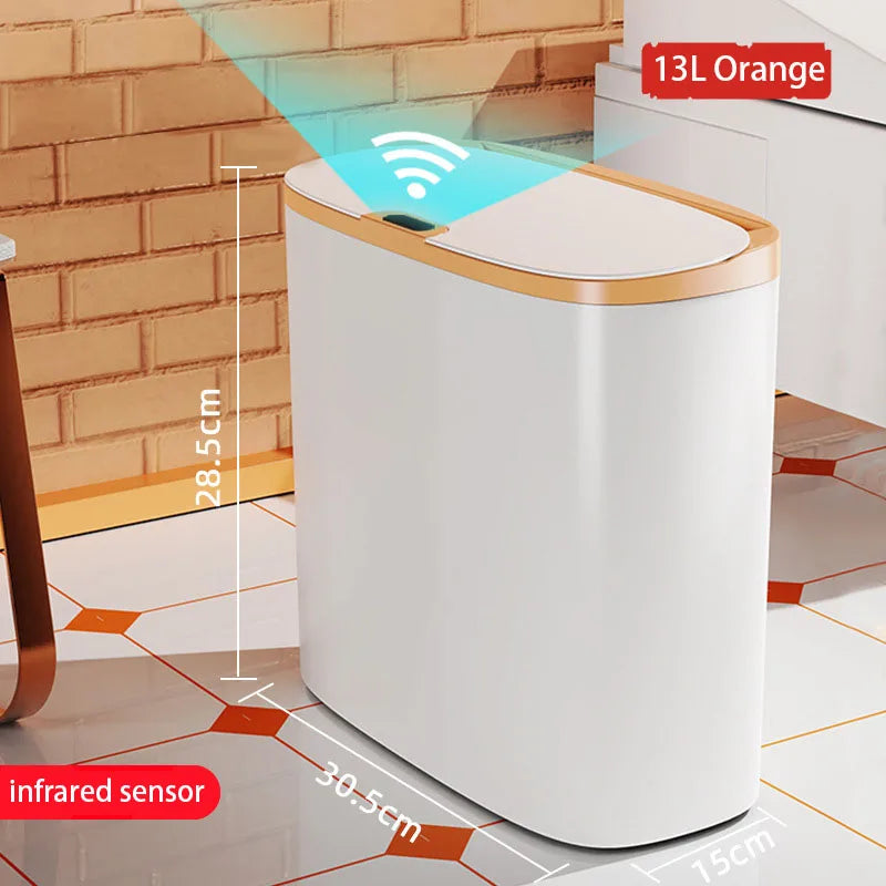 Automatic Touchless Bathroom Trash Can – Motion Sensor Waterproof Slim Garbage Bin for Kitchen & Bedroom