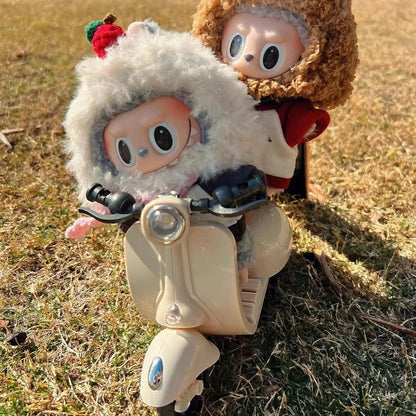 Labubu Doll Mini Electric Motorcycle – Cute Doll Toy with Lights and Music, DIY Accessories, Fun Christmas Gift for Kids