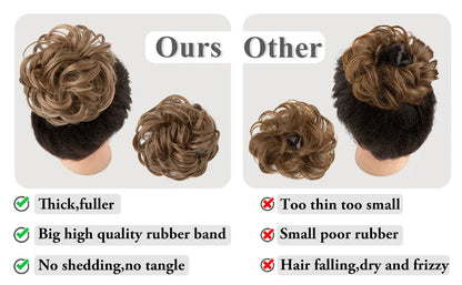 Synthetic Messy Hairpiece Chignon Scrunchie – Blonde & Brown Donut Bun for Women, Elastic Daily Use Hair Extension H9