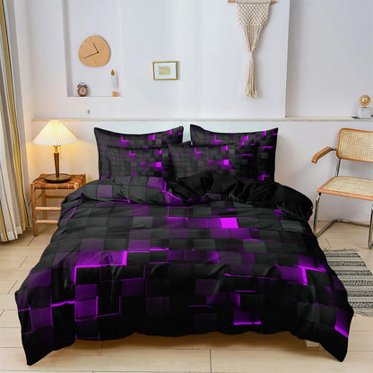 3PCS Geometric Grid Duvet Cover Set - Soft Plaid Bedding with 2 Pillowcases