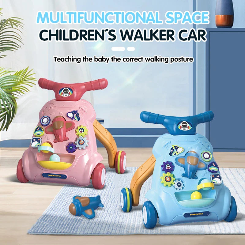 Baby Toddler Push Walker Toy – Interactive Musical Montessori Activity Walker with Lights and Safety Brake