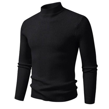 Men's Mock Neck Pullover Sweater - Striped High Neck Long Sleeve Winter Warm Casual Knitwear