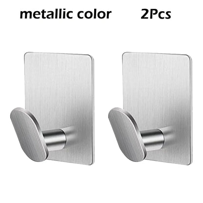 Bathroom Adhesive Wall Hooks - Stainless Steel Multi-Purpose Towel Rack Hooks for Kitchen & Home Storage