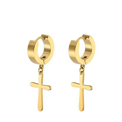 Stainless Steel Cross Star Dangle Earrings - Punk Gothic Hoop Huggie Jewelry for Men & Women