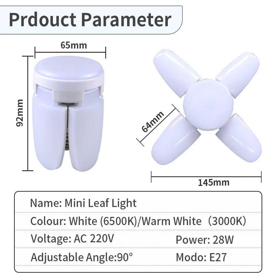 E27 Foldable LED Fan Bulb - 40 LED 110V/220V High Brightness Ceiling Light for Home Garage Warehouse