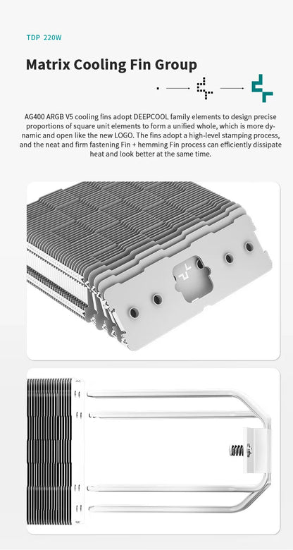 DEEPCOOL AG400 ARGB CPU Air Cooler — 4 Heat Pipe PWM Cooler for Intel LGA1700/1200/115X/1151/1155 & AMD AM4/AM5