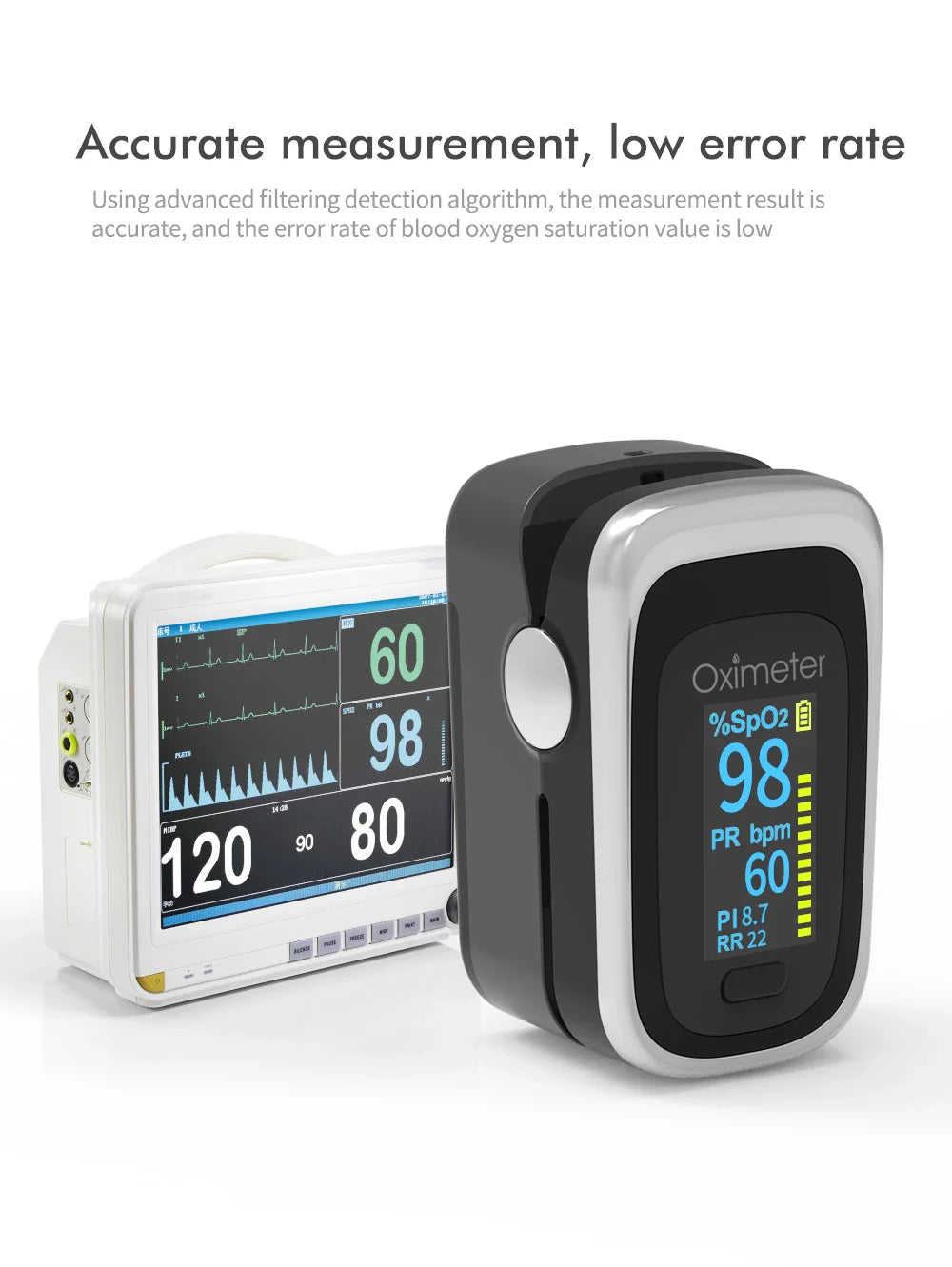 Kiuzou Medical Finger Pulse Oximeter – Portable OLED SPO2, PR, Sleep Monitor, 8-Hour Battery, Blood Oxygen Case