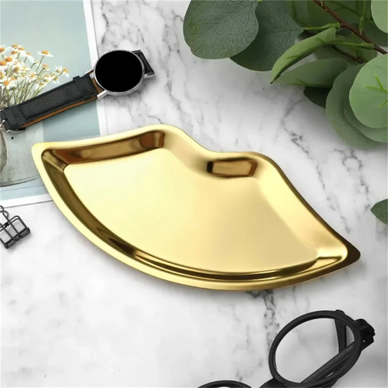 Stainless Steel Lip Shaped Jewelry Tray – Decorative Cosmetic Organizer & Metal Storage Dish