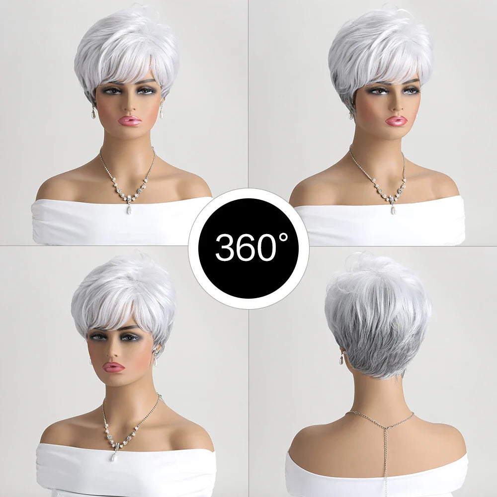 Short Natural Straight White Wig for Women – Heat-Resistant Daily & Party Wig