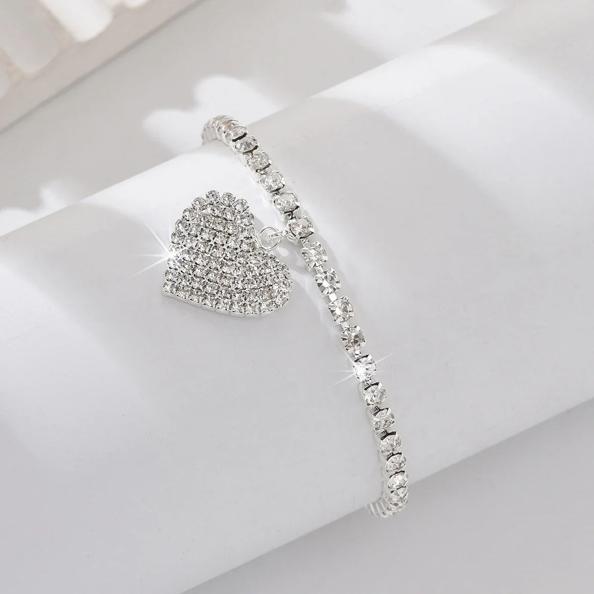 Women's Premium Copper Inlaid Water Diamond Love Foot Chain Bracelet – Elegant Wedding & Party Fashion Jewelry