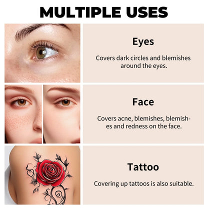 Waterproof Full-Coverage Concealer — Natural Finish Foundation for Tattoos, Scars, All Skin Tones & Types