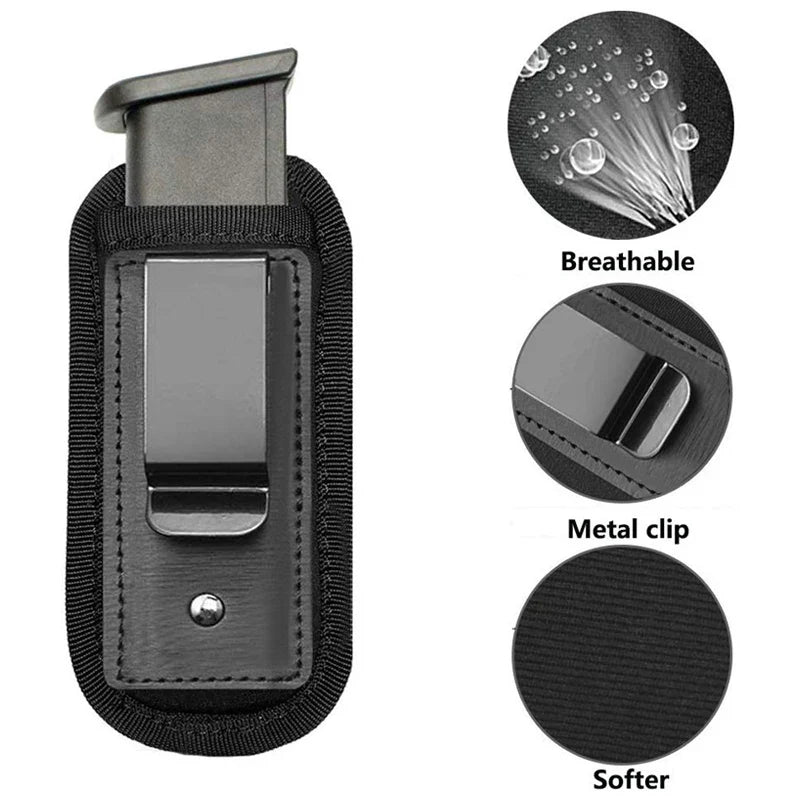 Nylon Magazine Pouch Holster for 9mm Pistols – Concealed Carry Mag Case with Clip for Glock 19/21, Beretta 92, Handgun Pouch