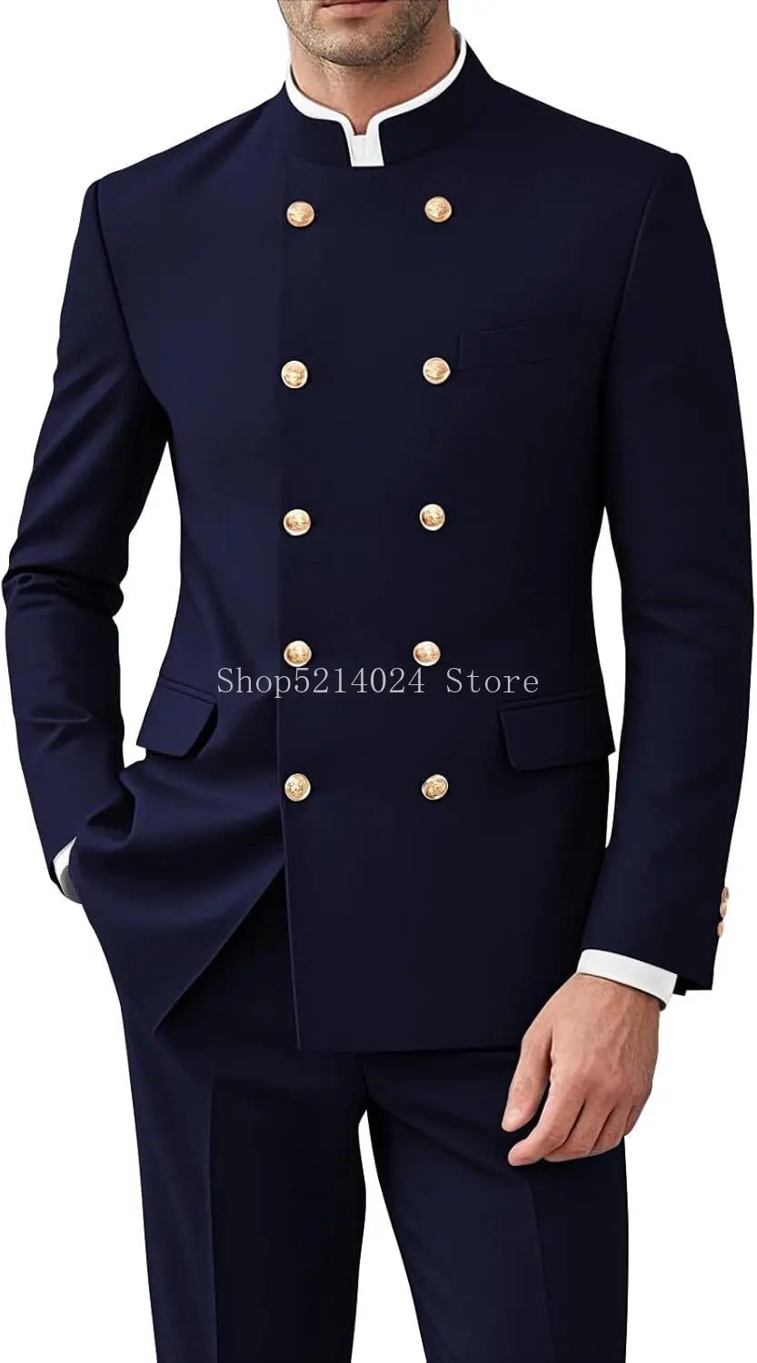Men's 2-Piece Suit Set - Gold Button Jacket and Pants for Weddings & Formal Events