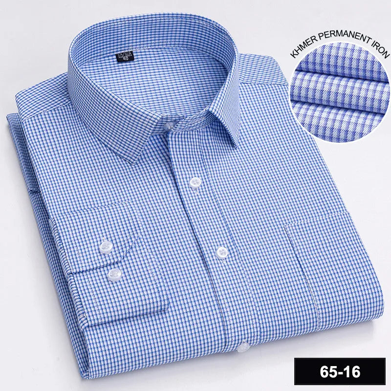 Men’s Plaid Stripe Long Sleeve Shirt - Casual Business Formal Office Shirt with Single Pocket for All Seasons