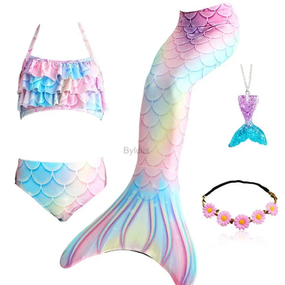 Kids Mermaid Tail Swim Costume - Girls Mermaid Swimsuit for Swimming, Cosplay & Birthday Party Dress Up