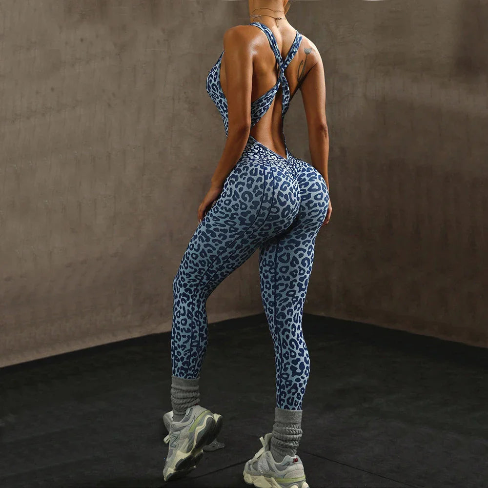 Women’s One-Piece Pad Jumpsuit Yoga Set – Flared Scrunch Workout Pants & Trendy Activewear XP10