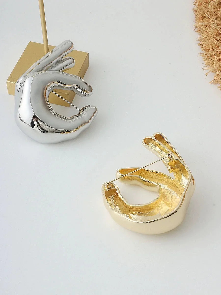 Large Smooth Hand Gesture Brooch - Exaggerated Pin for Sweater, Coat, Suit - Corsage Accessories with New Y2K Jewelry Design