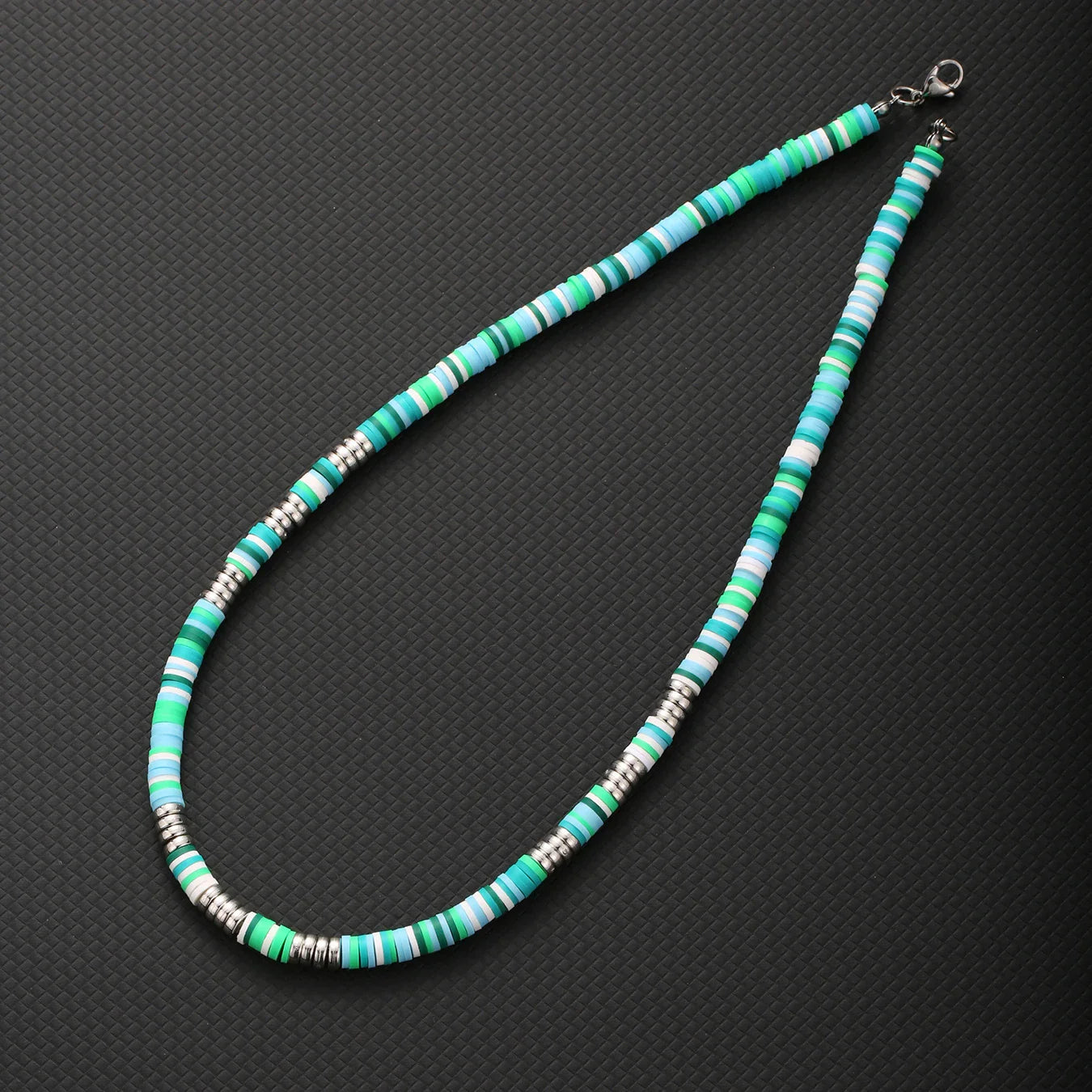 Bohemian White & Black Polymer Beads Necklace – Unisex Collar for Men and Women