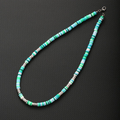 Bohemian White & Black Polymer Beads Necklace – Unisex Collar for Men and Women