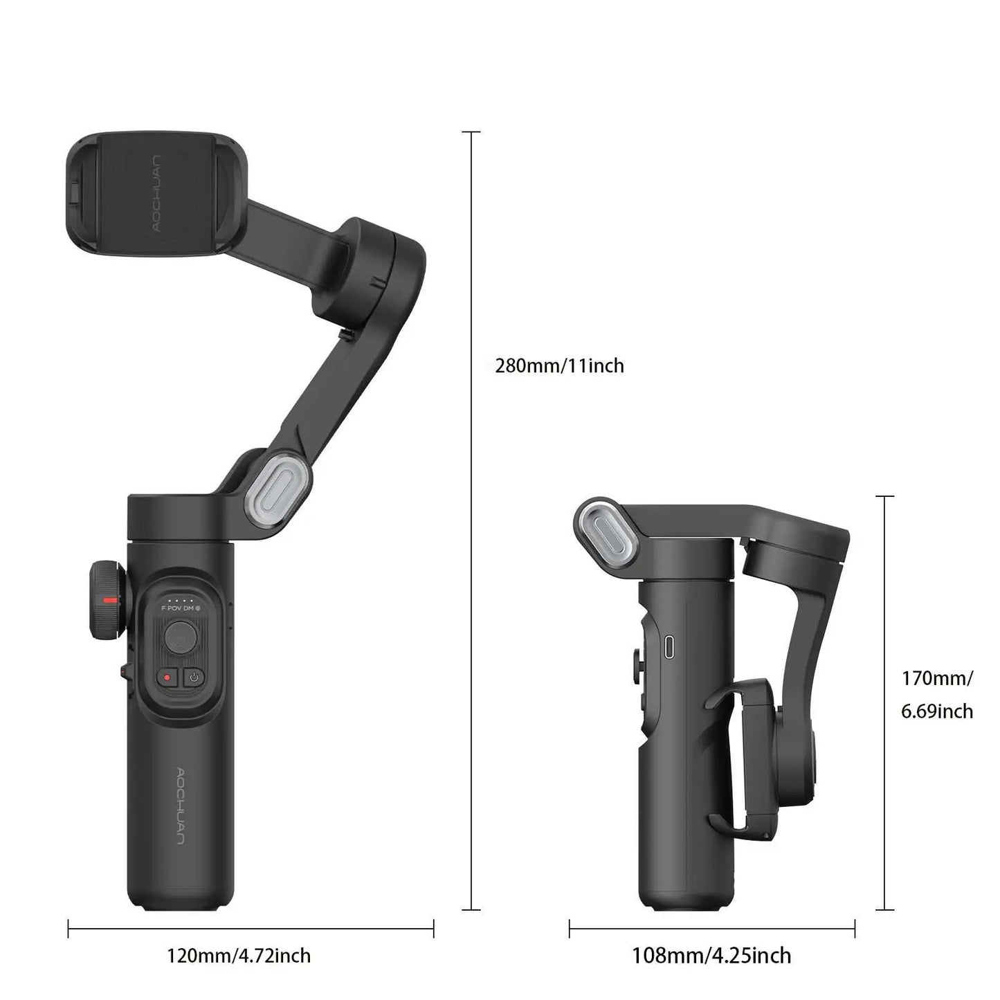 AOCHUAN 3-Axis Smartphone Gimbal - Handheld Stabilizer with Fill Light & Face Tracking for iPhone Android Vlogging