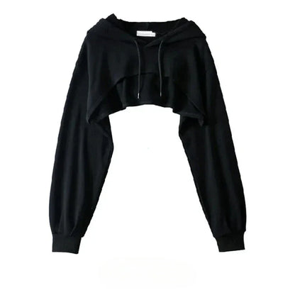 Women’s Irregular Crop Hoodie – Ultra-Short Y2K Style Long Sleeve Sweatshirt