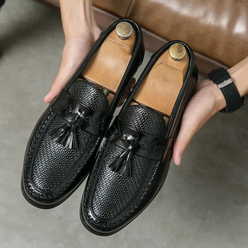 Men’s Leather Brogue Dress Shoes - Casual Business Tassel Loafers for Wedding & Party